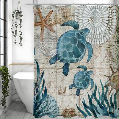Sea Turtle Fun Shower Curtain for Beach Theme Bathroom Decorative Shower Curtain, Waterproof Shower Curtain with Hooks