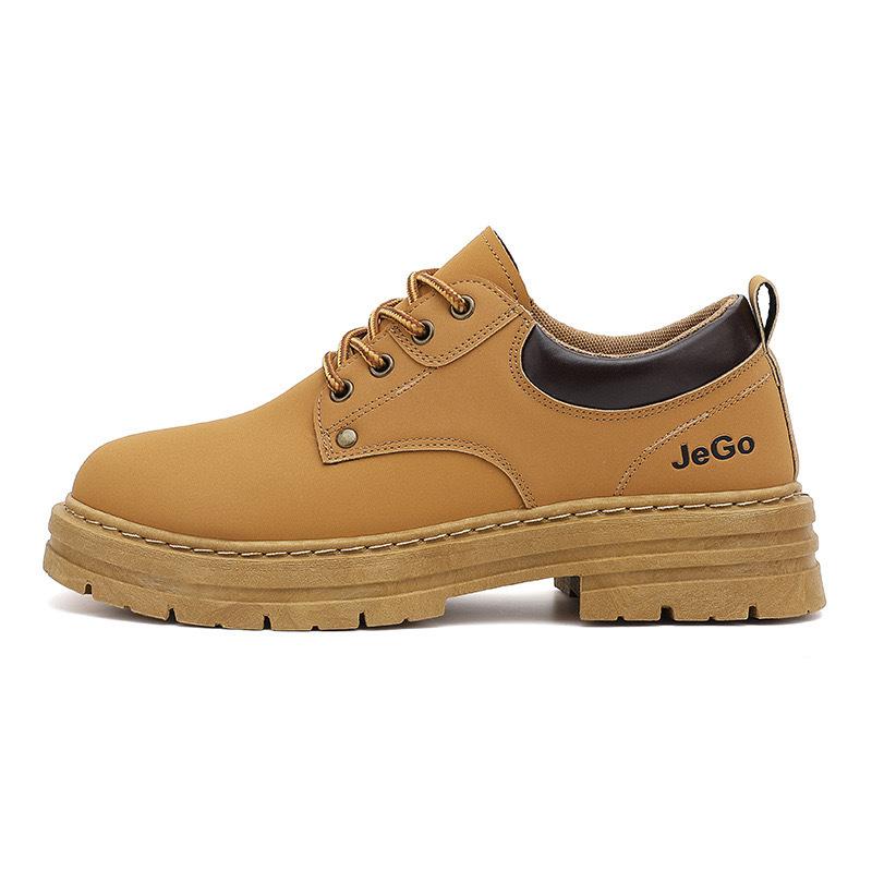 Mode Herrskor i Läder Klassiker Gul Skydd Casual Skor Herr Låg Snörning Rund Tå Sneaker Utomhus Arbete Säkerhetsskor för Män
