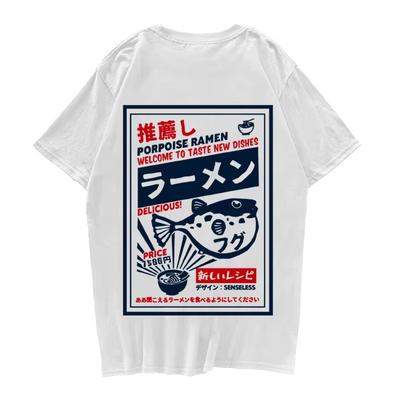 2025 Mens Summer T-shirt Fish Ramen Print Short Sleeve T Shirts Harajuku Hip Hop Casual Streetwear Tees Unisex Sports T Shirts