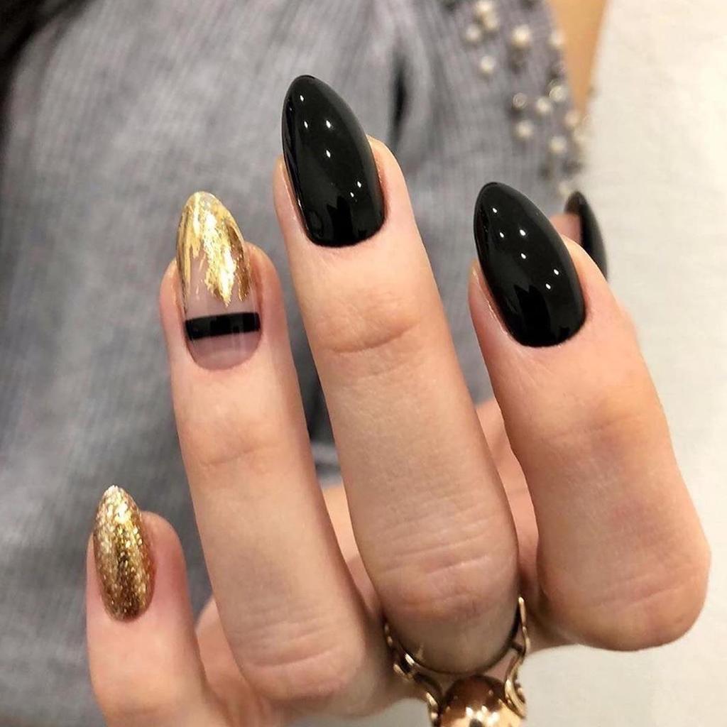 Black Gold Glitter Waterproof Removable False Nail Stickers