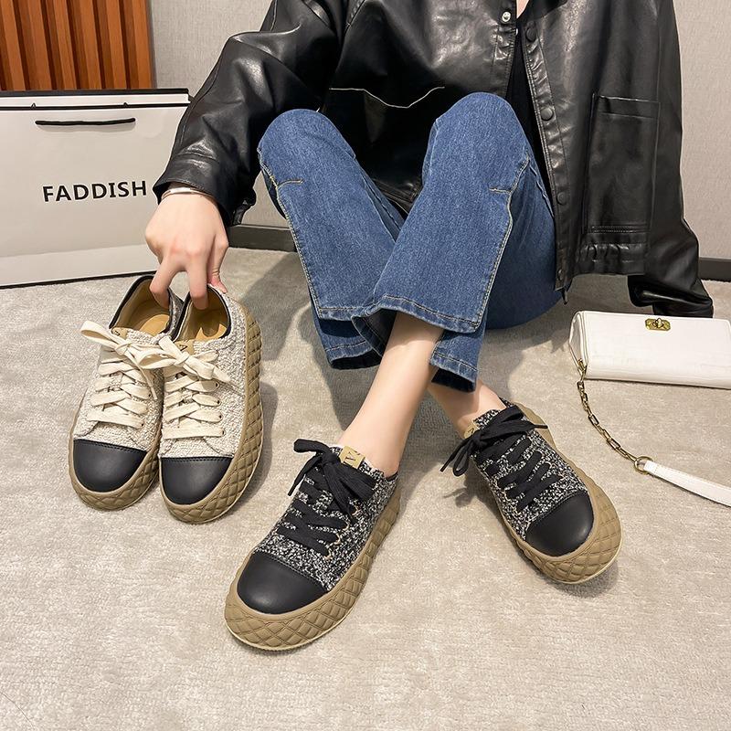 Temperament rough rhombus pattern thick sole heightening low-top casual little white shoes women's shoes