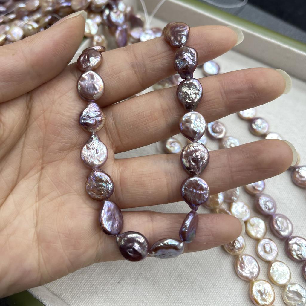 1 Strand, Purple Yellow Natural Freshwater Pearl, 10-11mm, Handmade Button Shape Pearl Beads for Jewelry Making DIY Necklace Bracelet Accessories 36cm