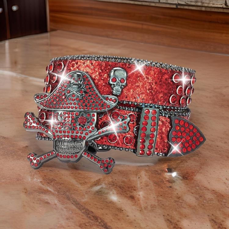 Rhinestones Studded Pirate Buckle Belt for Adult Teens Street Waistband for Pants Shimmering Waiststrap Waist Ornament