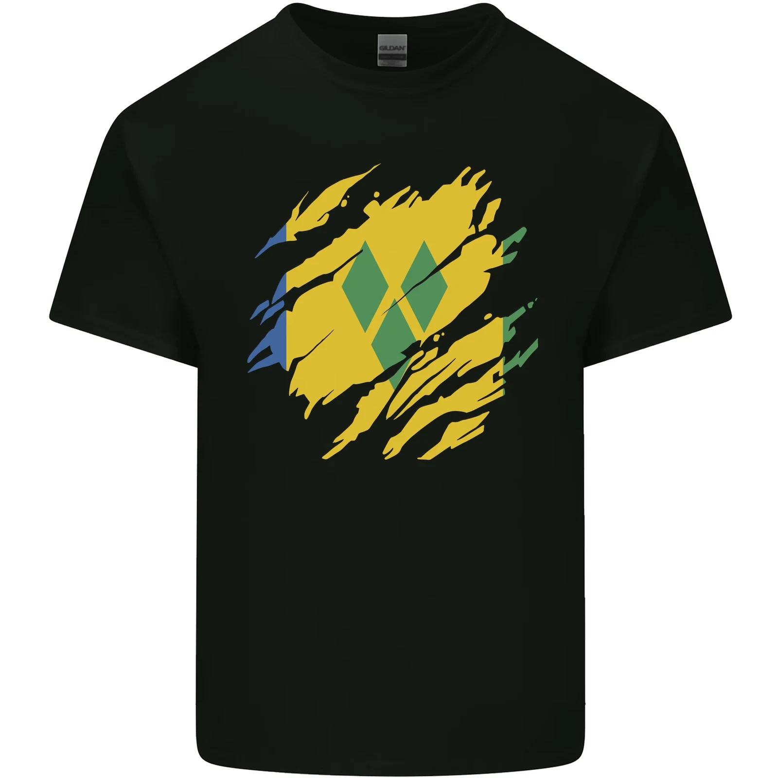 

Torn Saint Vincent and Grenadines Flag Football Mens Cotton T-Shirt Tee Top S