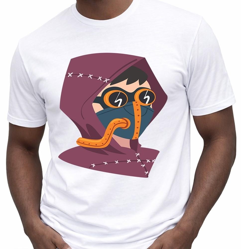 Hooded Cyberpunk T Shirt Neon Mask Futuristic Hacker Techwear Tee