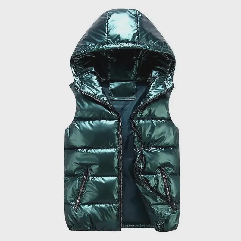 2024 Shiny Women's Hooded Vest: Korean Style, Wash-Free for Autumn/Winter - Perfect for Couples and Students
