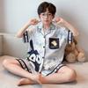 Boys Ice Silk Pajama Set Short Sleeve Shorts Kimono Style Cartoon Print Lightweight Sleepwear Kids 8