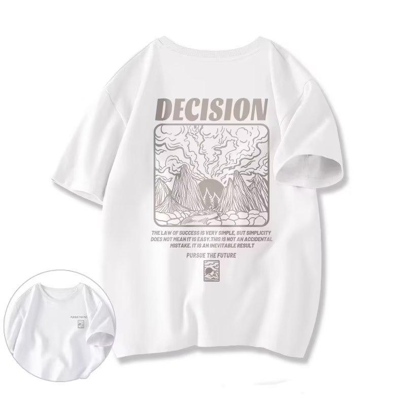 Весенне-летняя мужская футболка с принтом. Новая модная свободная футболка с короткими рукавами. Повседневная. Универсальная повседневная спортивная футболка большого размера с короткими рукавами. M белый