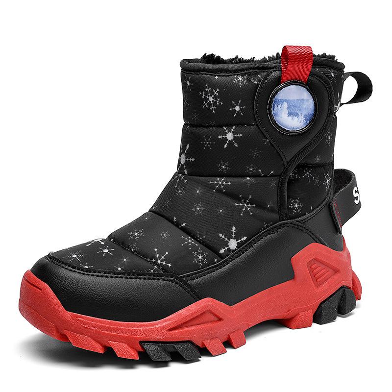 Winter Kids' High-Top Leather Snow Boots - Warm, Thick, Non-Slip Velvet Lining for Boys & Girls