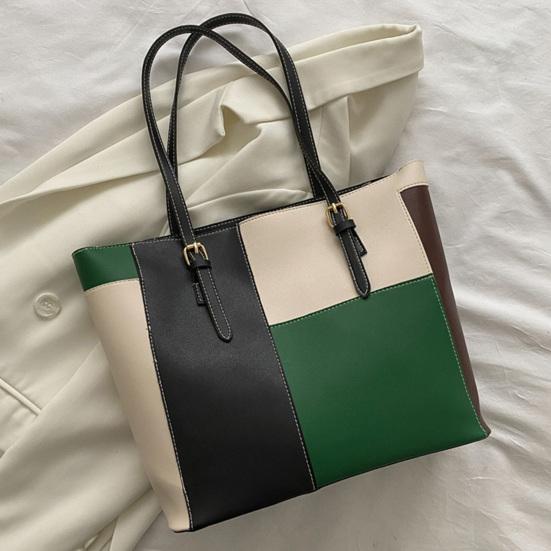 Color Block Tote Bag Large Capacity Handbag Stylish Commuter Shoulder Bag Tote Purse for Women Work Daily Life Parties Dating