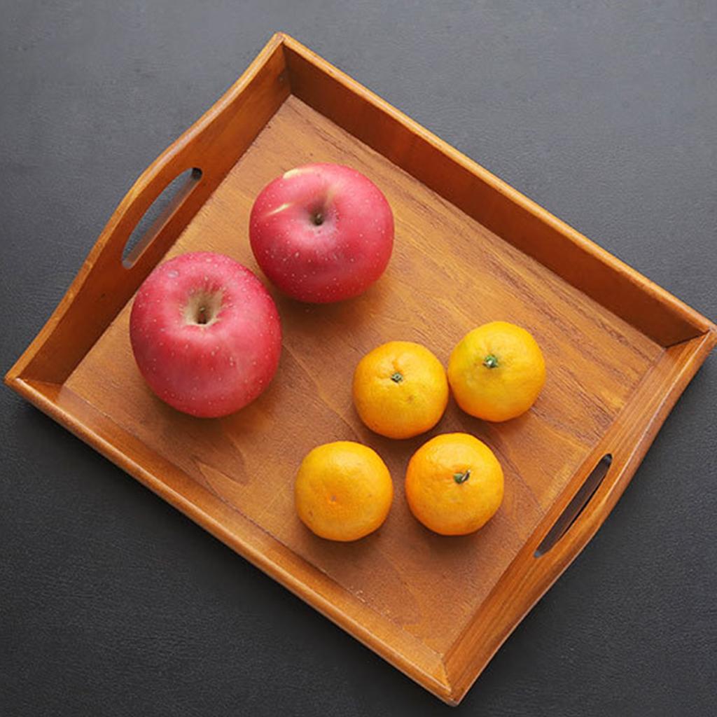 Vassoio da Cena Multifunzionale Grande in Legno con Manico per Colazione Frutta Cibo Caffè Tè