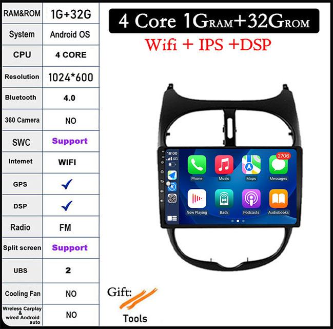 

9 Для Peugeot 206 2001 - 2016 Экран/QLED Android 14 Автомагнитола Мультимедийный Видеоплеер Навигация GPS 4GLTE 5G WIFI