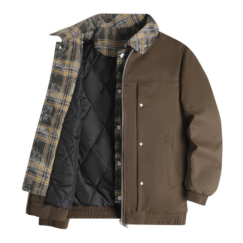 Large Size Fake Two-piece Men's Winter Down and Cotton Jacket with Collar and Thick Cotton Jacket