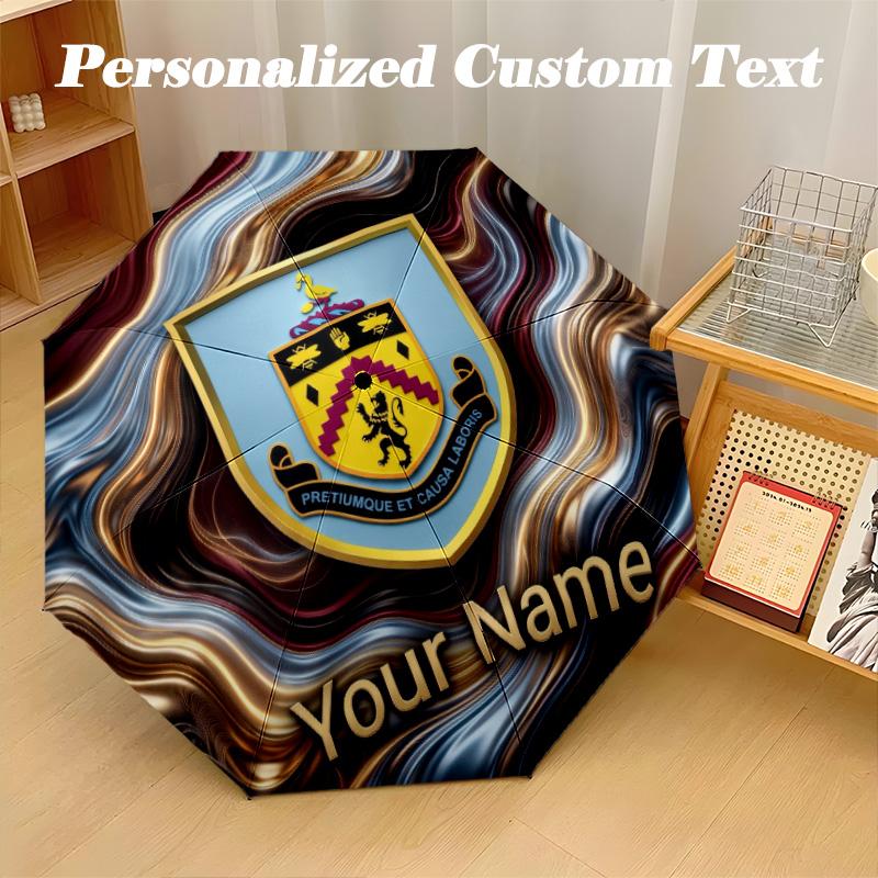 8 Rib Auto Folding Umbrella Burnley Football Print Custom Name Text Portable Rain Gear