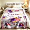 Floral Garden Theme Soft Blanket Personalized Custom Name Text Print Warm Blanket Home Sofa Bedroom Decor