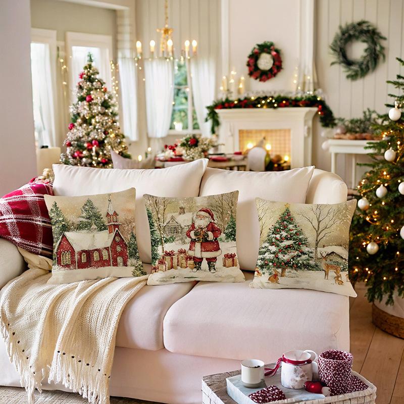 Christmas Pillowcase Santa Claus Printed Polyester PillowSofa Decorative Cushion CoverHoliday Gift