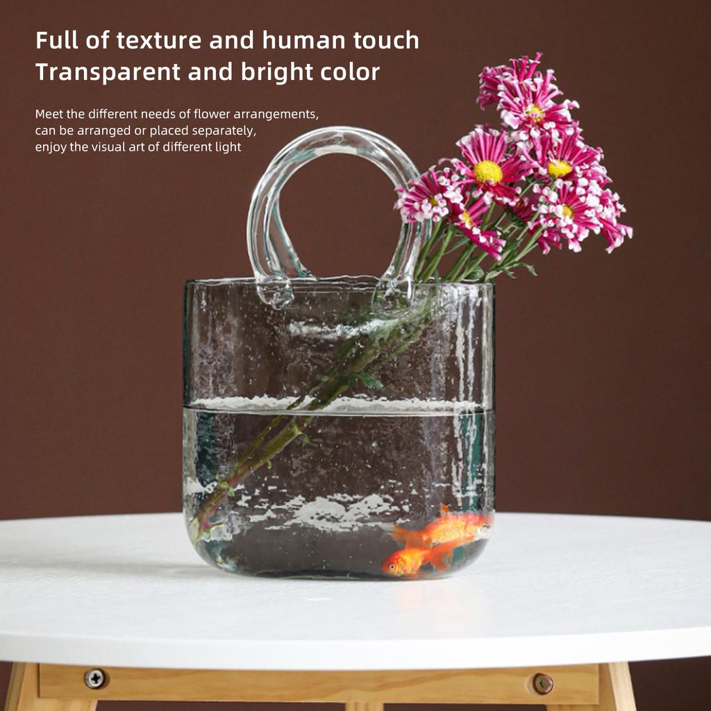 Glassvase Gjennomsiktig håndkurv Stue Blomsteroppsats Kreativ veske Fish Tank