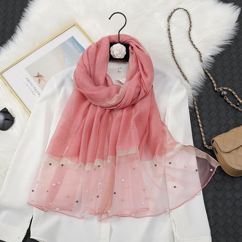 Fashion Luxury Silk Scarf For Women Shawls With Beads Long Scarf For Women Female Foluard Stoles Bandana Head Wraps Headscarf