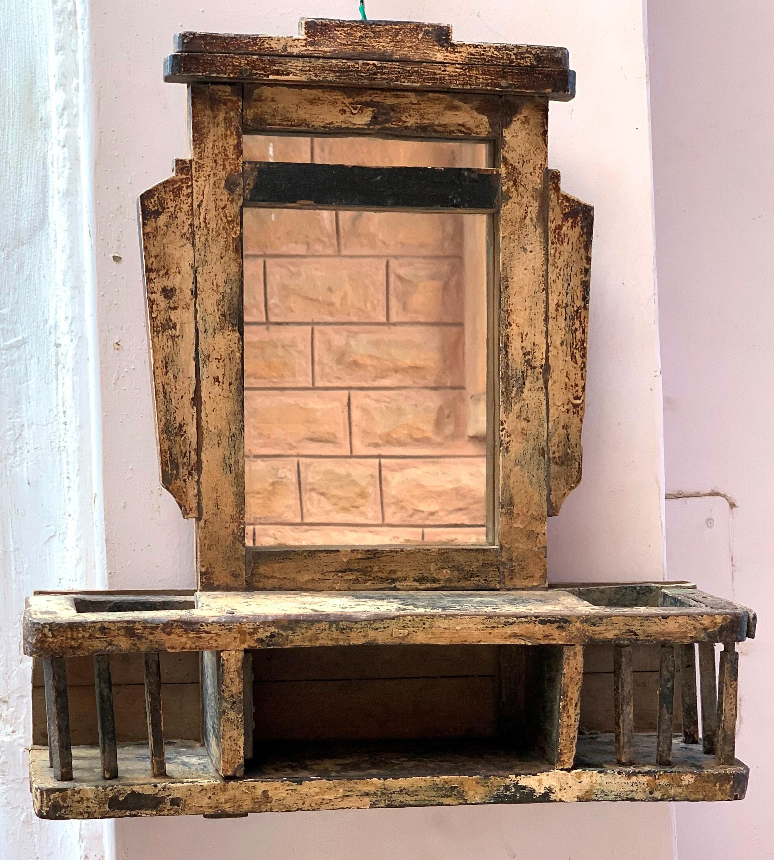 Handmade Distressed Wooden Wall Mirror: Antique Indian Furniture 16” X 8” X 24” (l x w x h) разноцветный