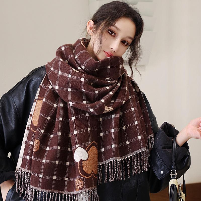 65 * 200cm Herbst Und Winter Neu Damen Einfarbig Vielseitig Schlicht Quaste Imitat Kaschmir Doppelseitiger Schal Warmer Schal Atmosphäre Schal