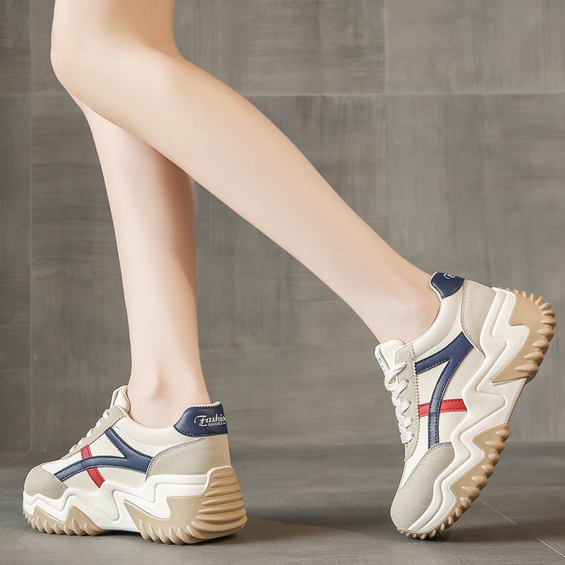 Women's Shoes Autumn New Board Shoes Color Matching Thick Baseplate Shoes Heightening Leather Surface Sports Fashion Student