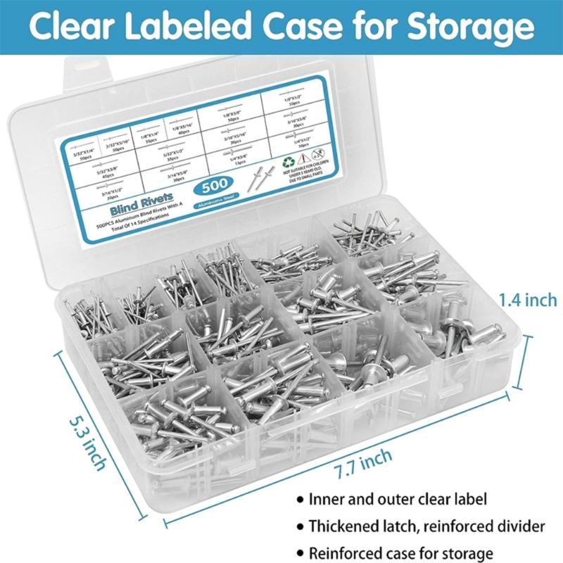 500pcs Metal Blind Rivets Assortment with Washers Versatile  Rivets set Comprehensive Assorted Blind Rivets set