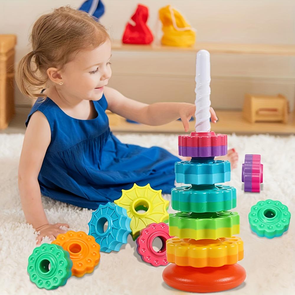 Rotating Rainbow Tower Stack & Unstack Puzzle Toy -Educational Building Blocks for Toddlers & Youngsters, Toddler Learning Toy