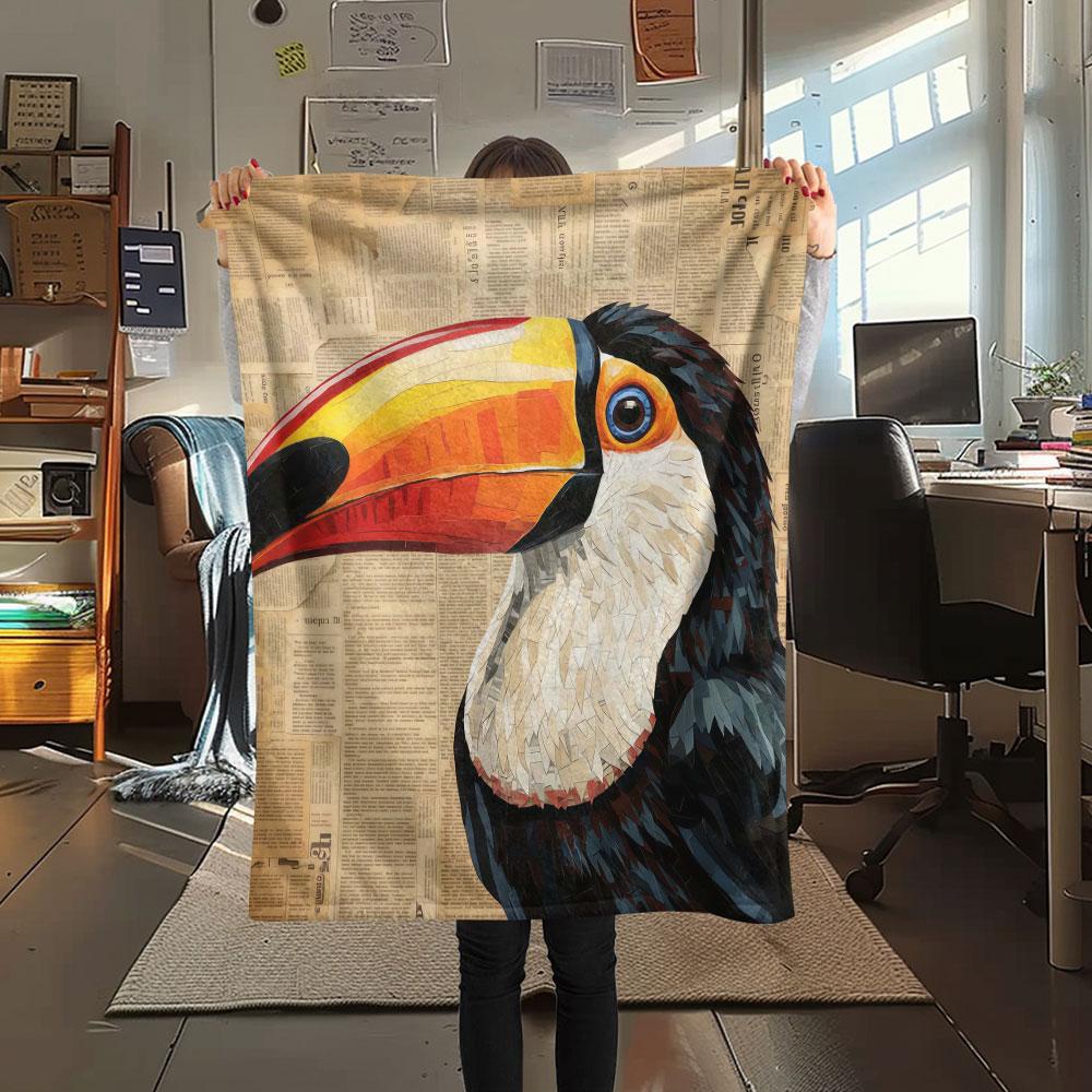 1Pc Stickerbird Print Flannel Blanket, High quality Comfortable for All Seasons, Home Decor, Warmth and Comfort, Perfect for Christmas Gifts