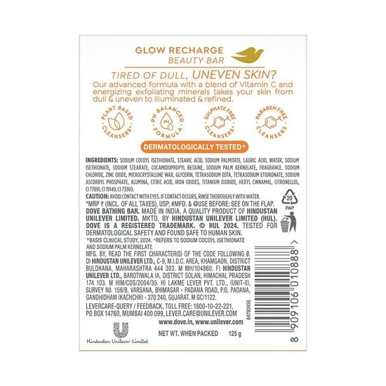 DOVE Glow Recharge Serum Beauty Bar | 3% Aufhellendes Serum + Vit C | Energetisiert & Erleuchtet die Haut | Paraben- & SLS-frei | 125g