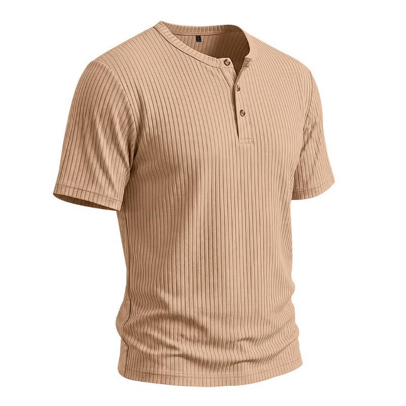 Men Retro Casual Ribbed Henley Short Sleeve Sports T Shirt