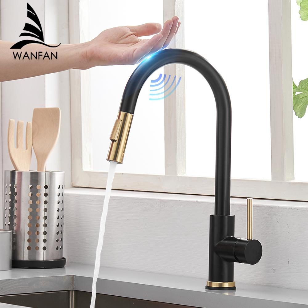 Robinet de cuisine noir à capteur extractible Robinet mitigeur à contrôle tactile sensible pour cuisine Robinet mitigeur de cuisine à capteur tactile 1005