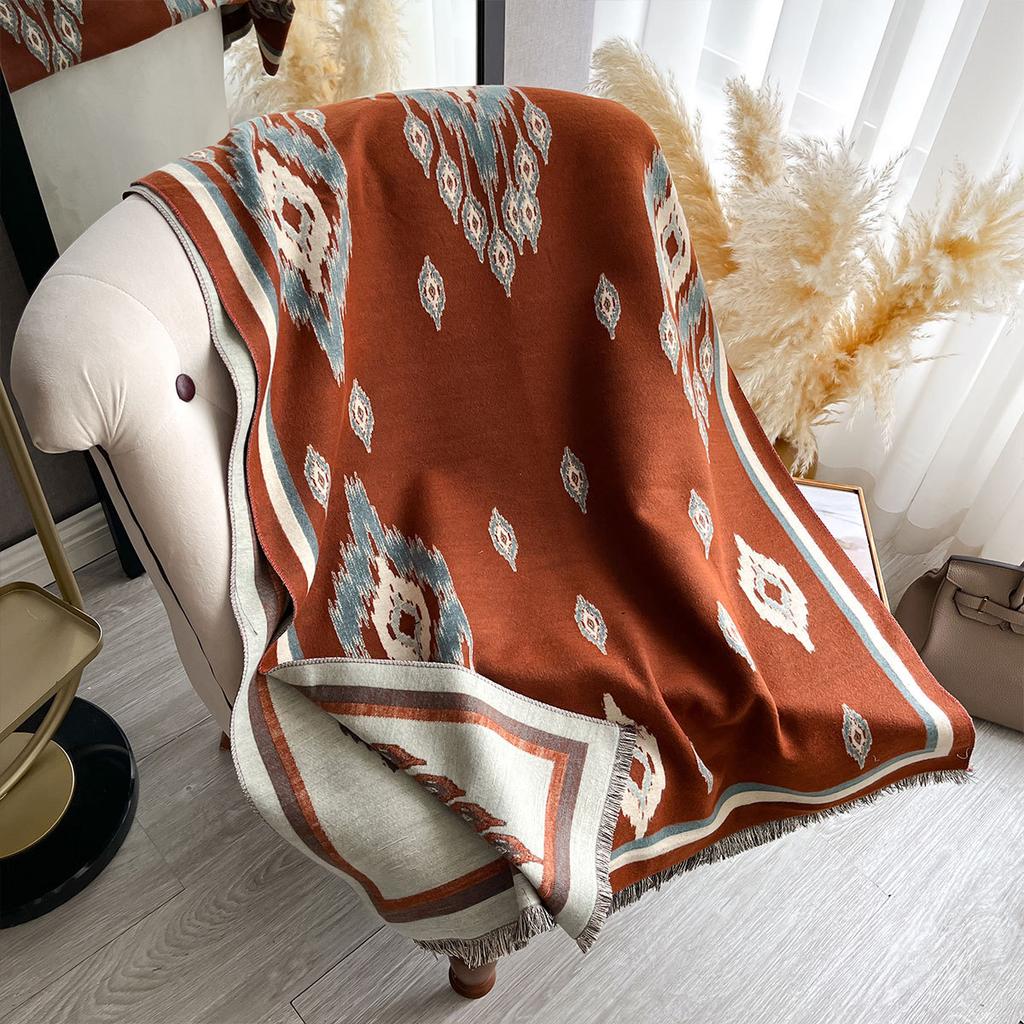 Scarf women's winter Korean version versatile decorative warm scarf women's cute geometric double-sided imitation cashmere shawl