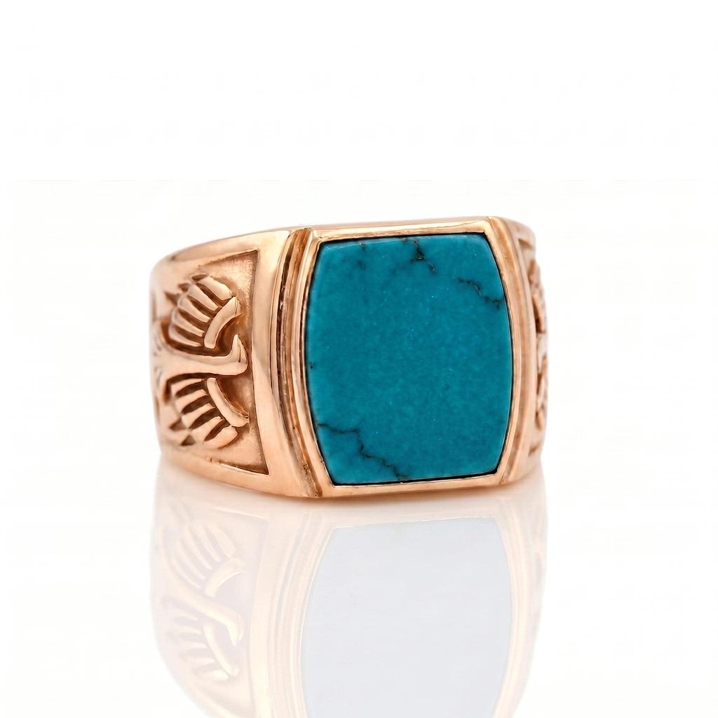 Blue Turquoise Men's Ring, 925 Sterling Silver Ring, Natural Turquoise Signet Ring, Vintage Look Ring For Men, Gift For Him