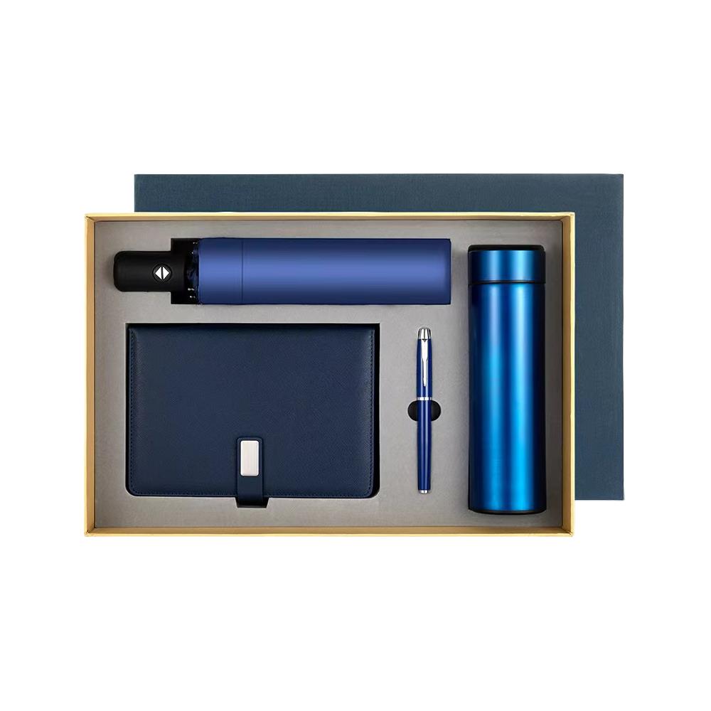 Promo Business Luxury A5 Diary Bottle Set Customizable PU Leather A5 Notebook Gift Set With Pen Thermal Mug and USB