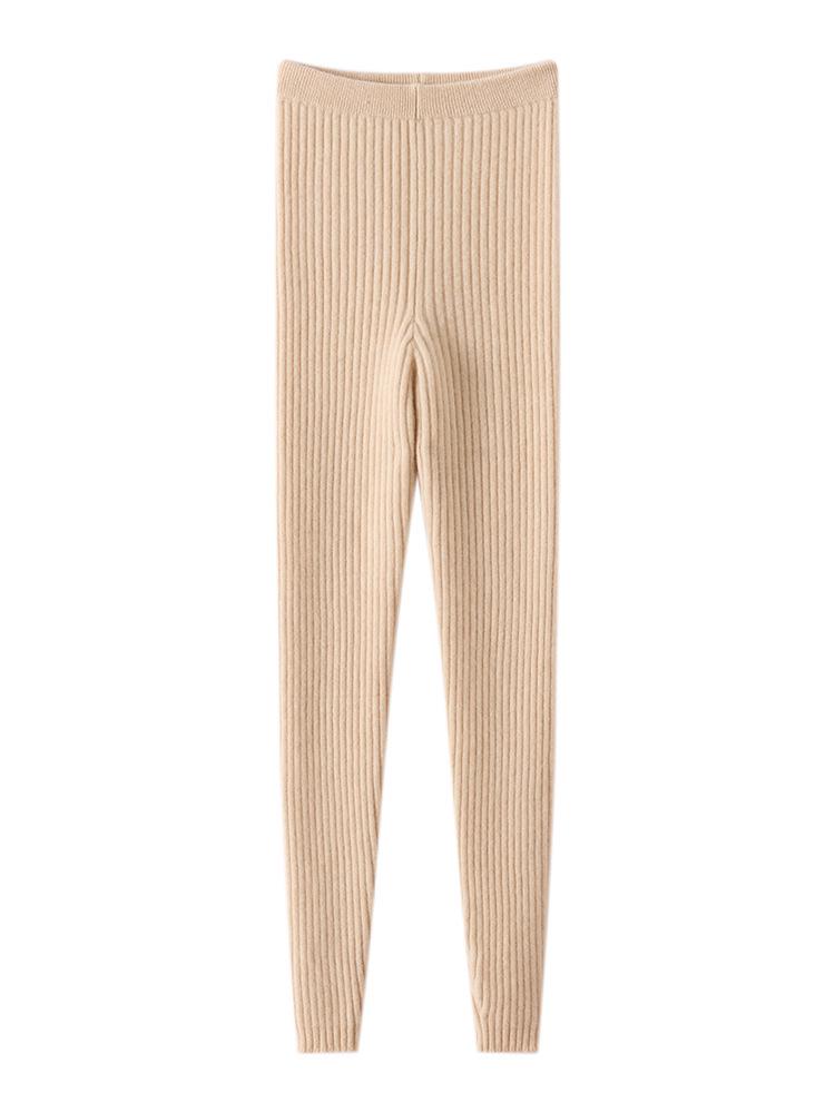 Women's Autumn & Winter Cashmere Knit Base Layer Pants - Soft, Comfortable, Warm, Solid Color, Striped Versatile Fashion.