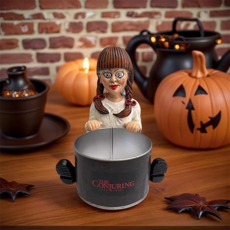 Halloween Creepy Little Girl Statue Storage Bucket Tabletop Spooky Party Decor For Home Office Centerpiece For Teens Adults Gift