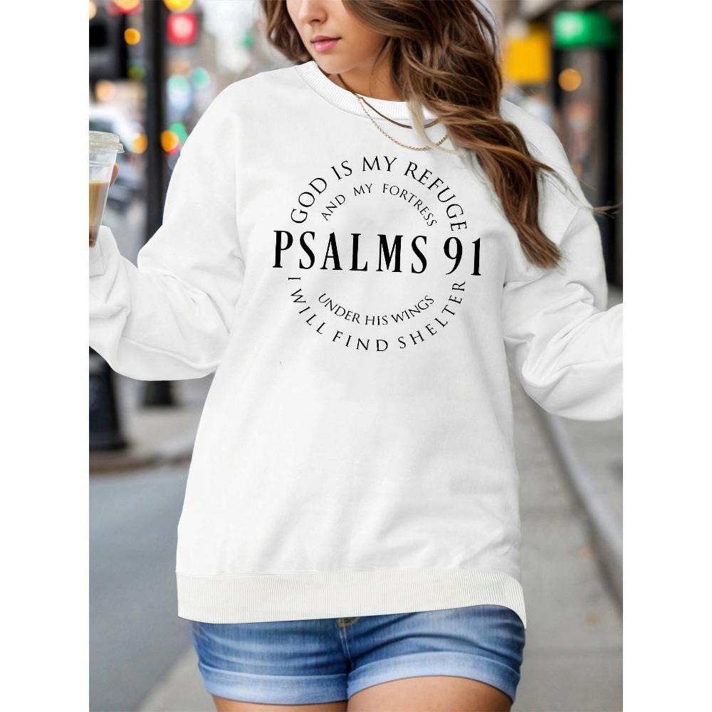 Women's Autumn and Winter Casual Loose and Comfortable Warm Poetry 91 Pattern Printed Round Neck Long Sleeved Pullover