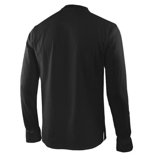 Spring Autumn Men Shirt Lace-up Stand Collar Long Sleeves Solid Color Loose Retro Medieval Mid Length Casual Cosplay Performance Top