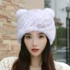 New Mink Hair Hat Warm Woven Wool Fox Hair Ball Cute Mickey Hat Fur Milliner Autumn and Winter
