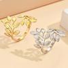 Elegant Gold Leaf Adjustable Stainless Steel Ring for Women - Durable, Fairy Forest Style