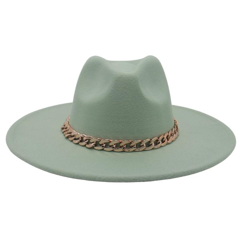 Big Brim Gold Acrylic Chain Felt Hat Solid Color Cashmere Jazz Hat French Top Hat