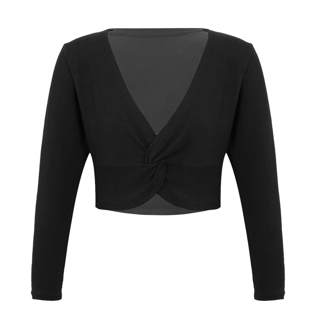 Mädchen Langarm V-Ausschnitt Knoten vorne Einfarbig Tanzjacke Langarm Warmes Ballettanzug