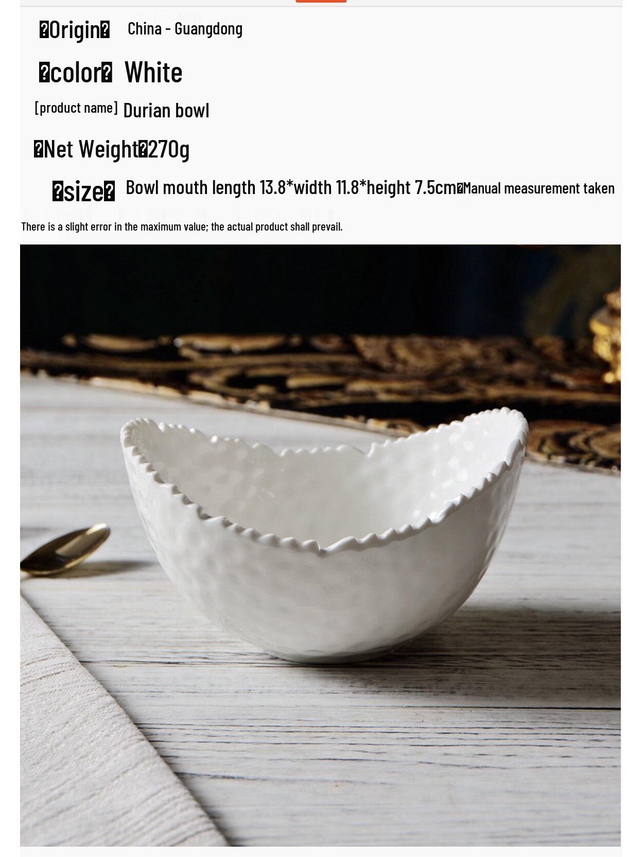 Белая Миска для Дуриана: Керамическая фруктовая и салатная миска, расписанная вручную под глазурью