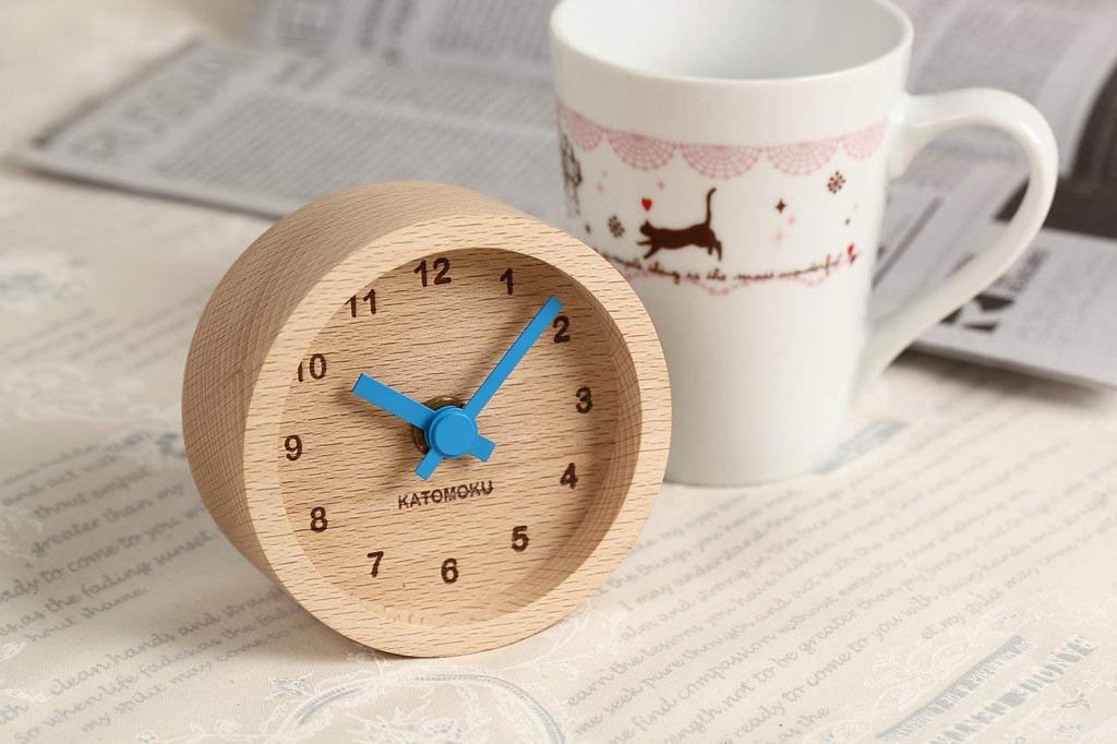 KATOMOKU Muku Mini Clock Round Blue Wooden Table Clock km-26BL 85×85×46mm