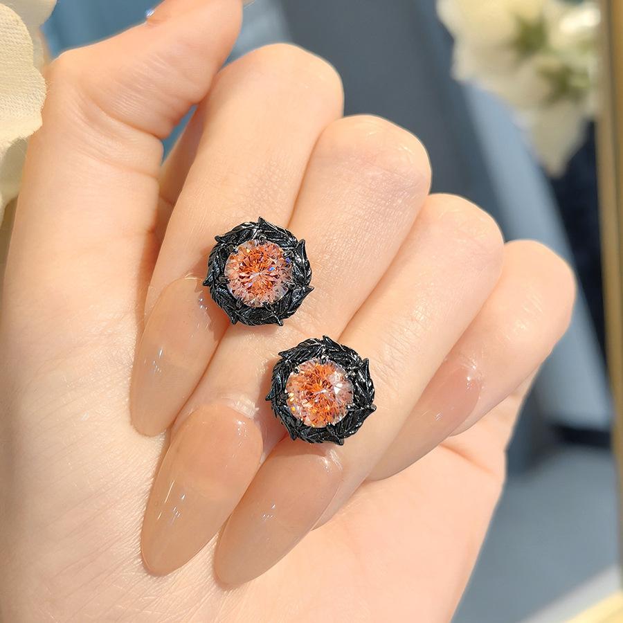 Mode Leichter Luxus Dornen Trockene Rose Anhänger Halskette Lila Hochkohlenstoff-Diamant Ohrstecker Morganit Ring Farbe Schatzset