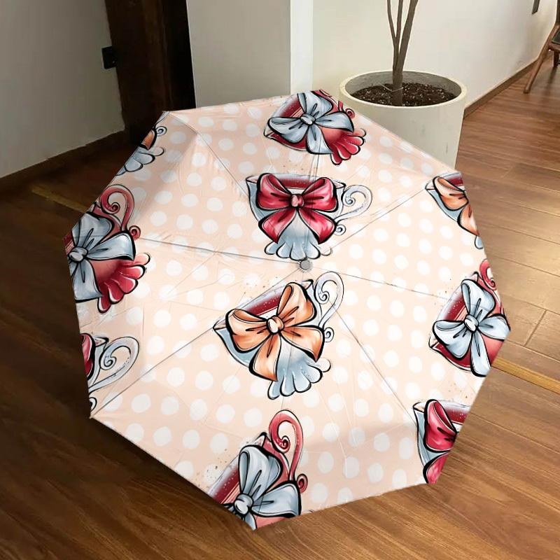 

1pc Tea Cup Pattern Automatic Folding Umbrella - Portable Collapsible Design, 8-Rib Iron Frame, Casual Outdoor Accessory yy251215236