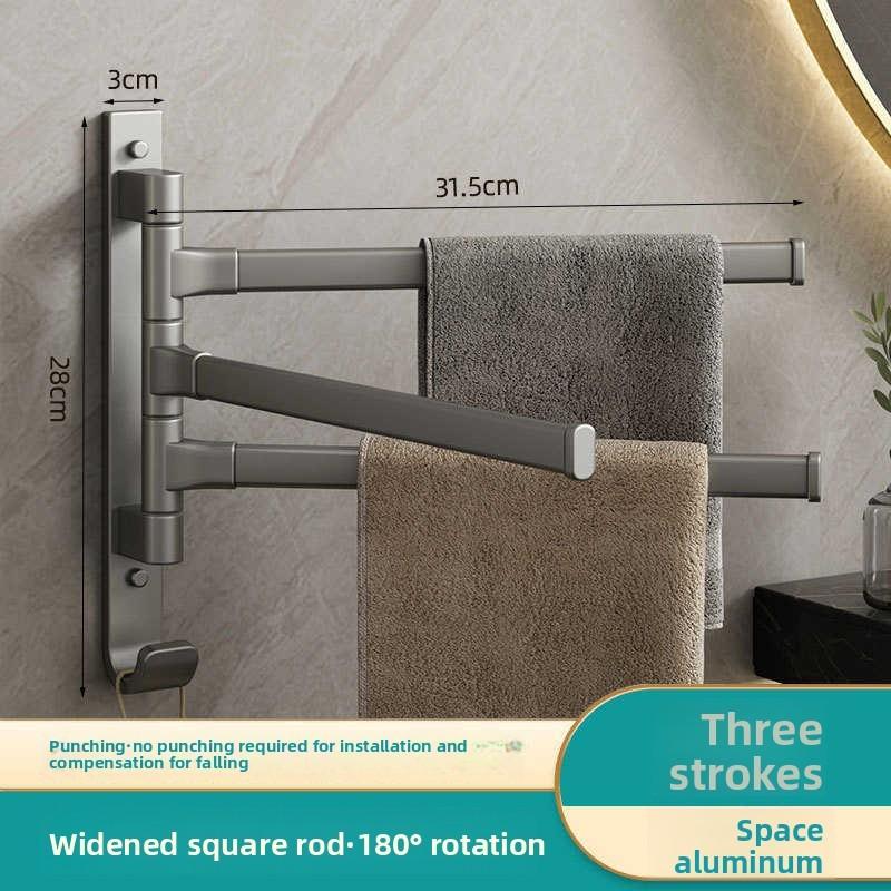 Modern Minimalist Space Aluminum Rotating Bathroom Towel Rack With No Drill Mount For Home Use