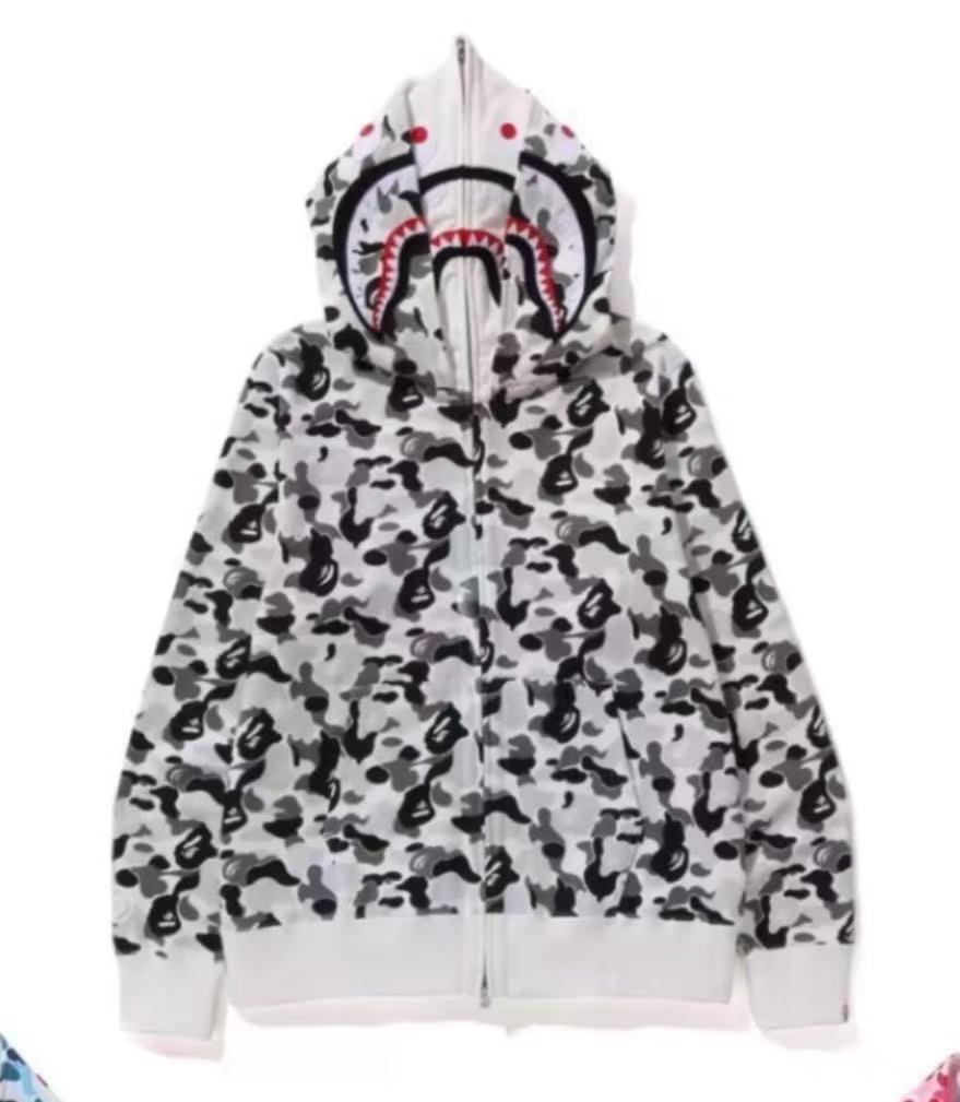 BAPE Žraločí maskáčová bavlněná vyšívaná mikina s kapucí
