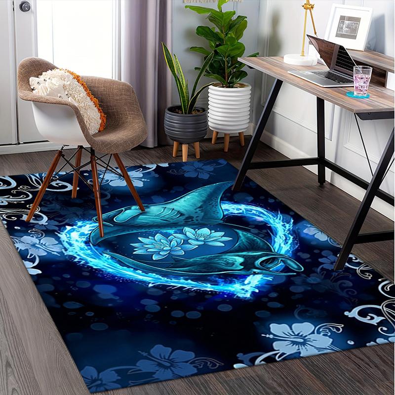 Manta Ray,Floral Pattern Pattern Printed Chair Mat -Decorative Mats for Office Tables,Coffee Tables - Durable and Fashionable Carpet0331200 100cm x 120cm
