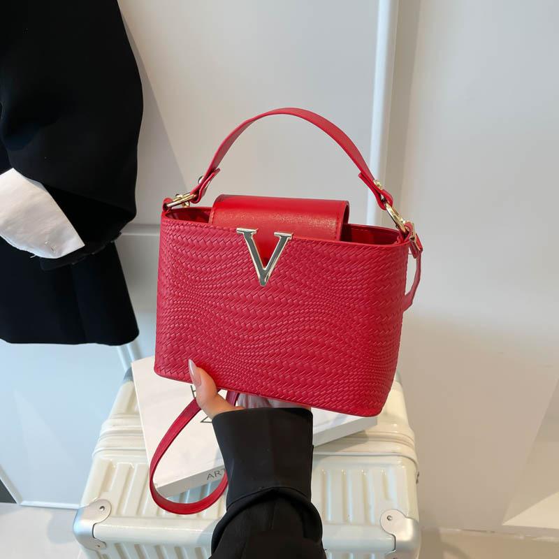 Premium Lychee Pattern Handbag Bag Summer Solid Color Commuting Fashionable Trendy Shoulder Messenger Women's Bag